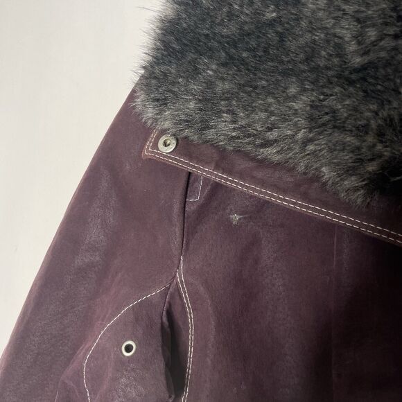 Y2K Purple Leather Jacket Women’s L Moto Biker Grunge Faux Fur Collar Leather - Picture 6 of 13